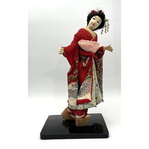 1960s Japanese Doll Vintage souvenir collectible with stand asian dress 16" Tall